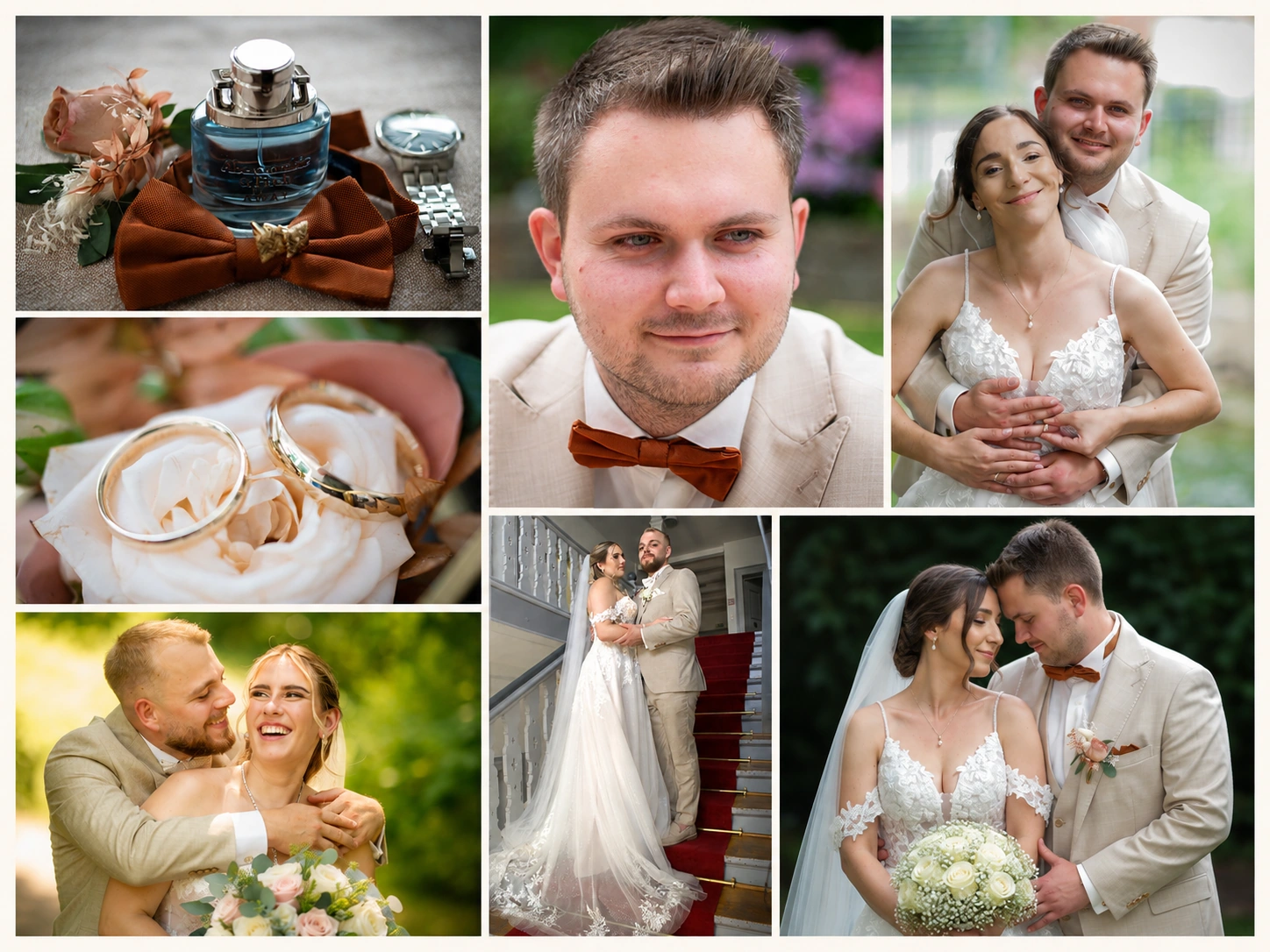 Foto-Upgrade für Hochzeitsfilm-Collections – Graf-Video Hochzeitsfoto-Collage mit Ringdetails, Portraits und Brautpaarmomenten von Graf-Video