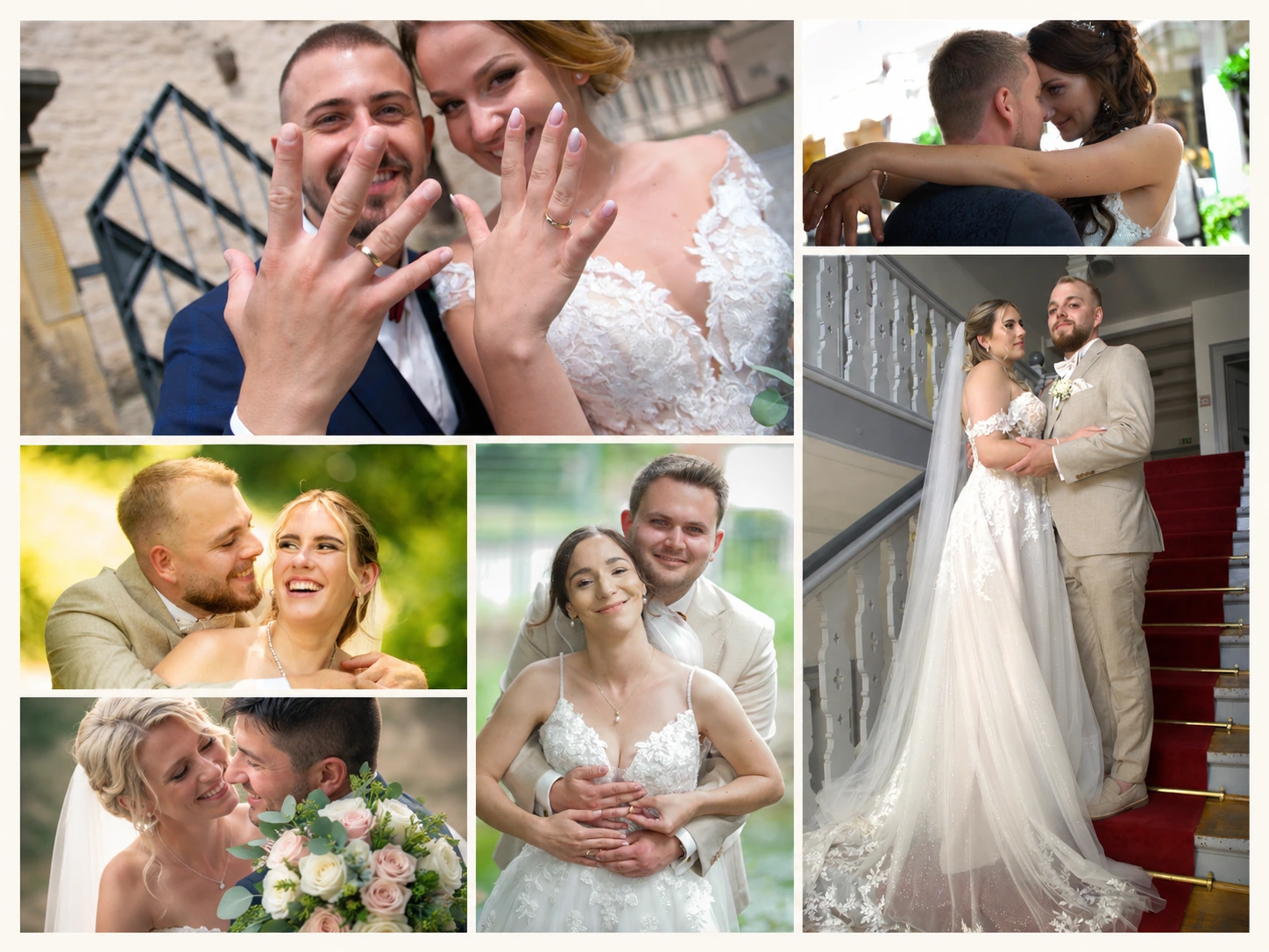Hochzeitsfotos als Foto-Upgrade – Graf-Video Hochzeitsfoto-Collage mit Paarmomenten und Reportageaufnahmen von Graf-Video